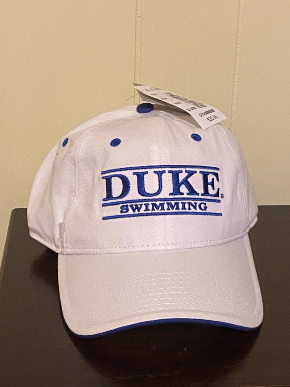 Duke Swimming White Baseball Cap with Blue Embroidery